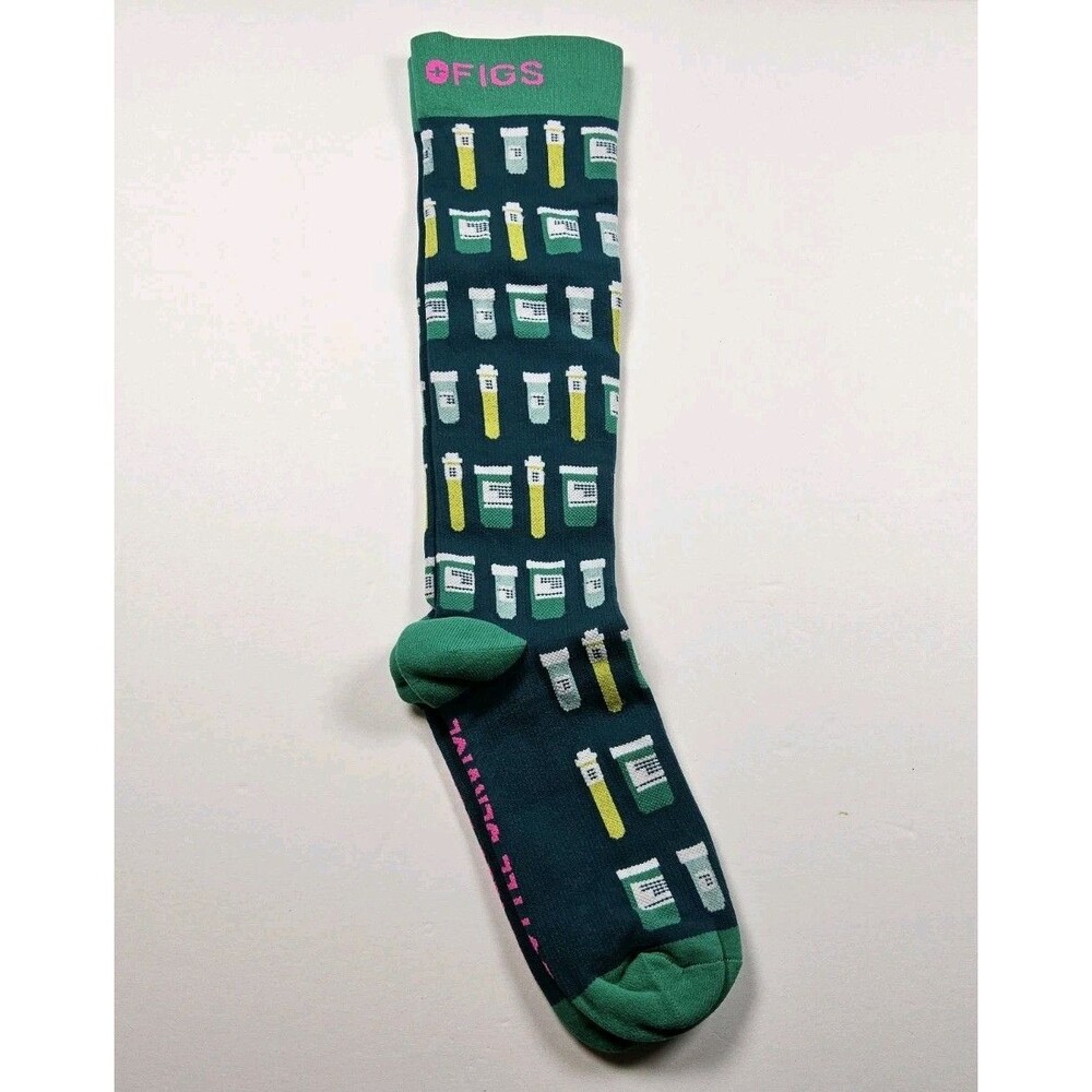 FIGS Compression Bottle Service Pharmacist Nurse Medical Socks Size L